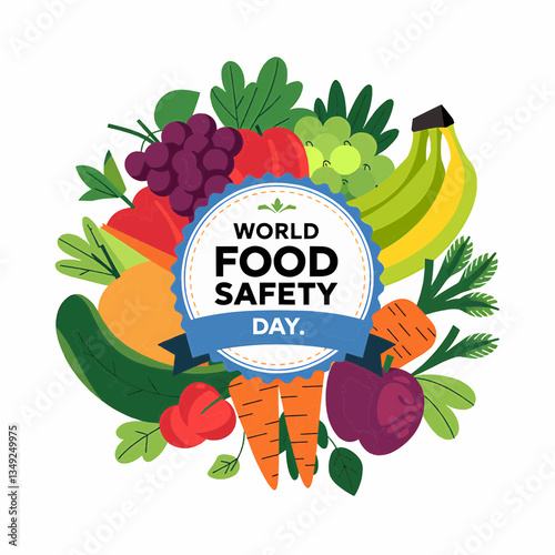 World food safety day illustration with healthy food and vegetables for food safety awareness campaign