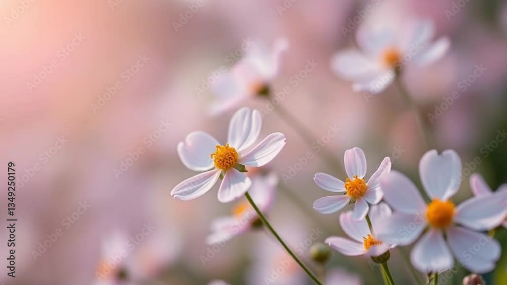 Delicate White Flowers with Yellow Centers in a Soft, Blurred Background Delicate White Flowers with Yellow Centers in a Soft, Blurred Background