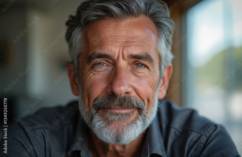 Portrait of handsome middle-aged man with grey hair, beard. Confident male face. Candid shot, natural look. Business, healthcare, style themes. Midlife, 40s, elder, senior themes. Portrait of handsome middle-aged man with grey hair, beard. Confident male face. Candid shot, natural look. Business, healthcare, style themes. Midlife, 40s, elder, senior themes.