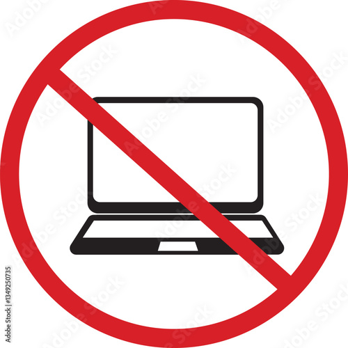 An illustration of a red circle with a red diagonal line symbolizing that using a laptop is prohibited