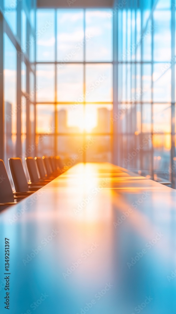 Modern conference room with sunset view and city skyline Modern conference room with sunset view and city skyline