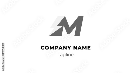 M modern flat design logo with blitz