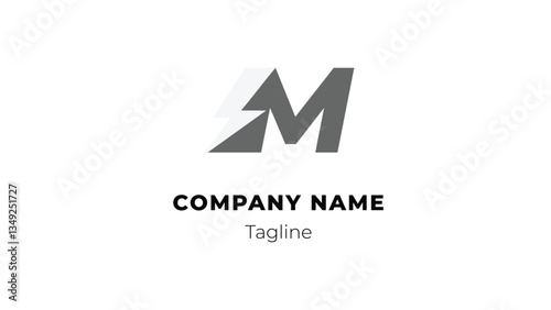 M modern flat design logo with blitz