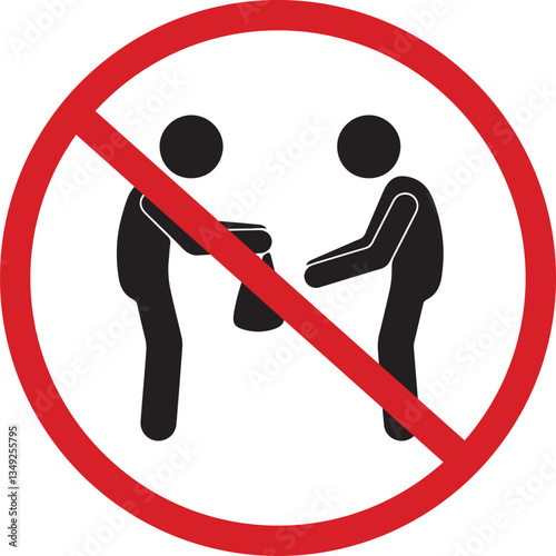 The illustration shows a red circle with a diagonal red line and a stick figure giving something indicating that giving anything is prohibited
