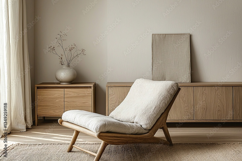 Minimalist, Interior Design of House Living Room with Armchair. Generative AI