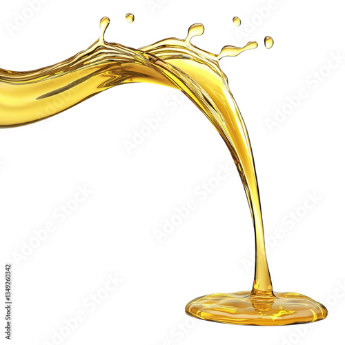 Golden liquid gracefully cascading in smooth pour visually appealing and dynamic splash isolated on png transparent background