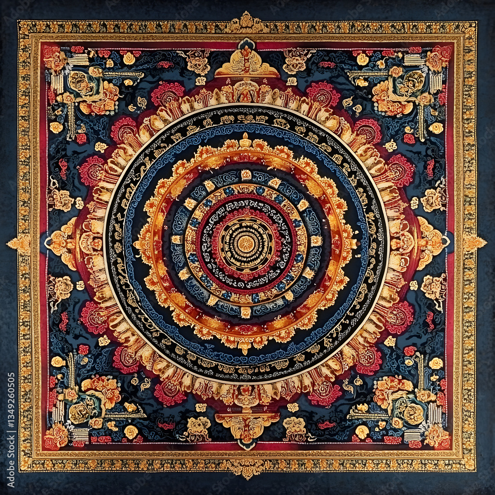 Obraz premium Mandala Art Tibetan Buddhist Tapestry Spiritual Decor