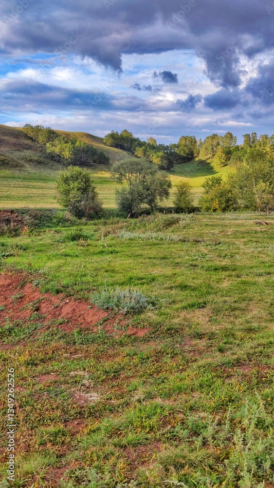 Valley with Rolling Hills of Serene Landscape
