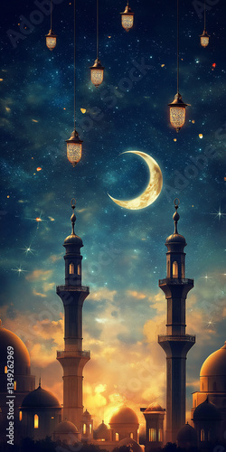 A midnight mosque silhouette under a star-strewn sky