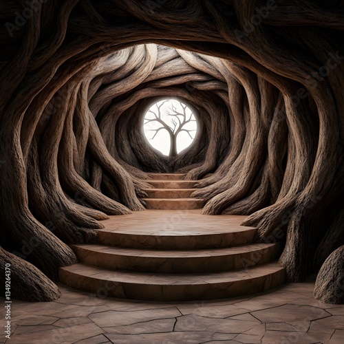 Obraz na płótnie A podium constructed from massive tree roots, set deep within an ancient enchanted forest. w salonie