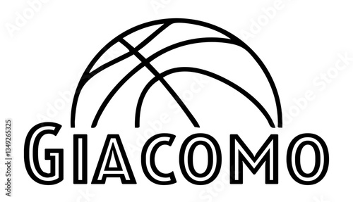 giacomo- first name written in sport style and stylized basketball sketch; black color;  vector graphics for banners, cards, sweatshirts, prints, cricut, silhouette, sublimation
