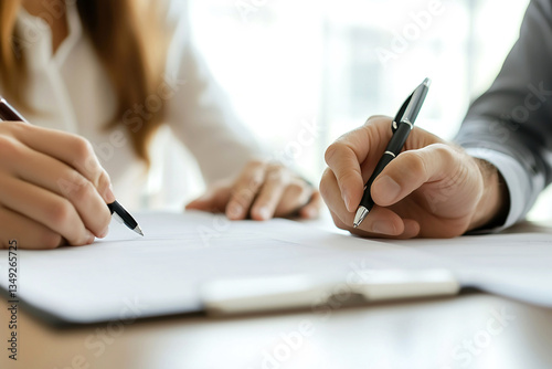 two persons hands Business Agreement paperwork Signing