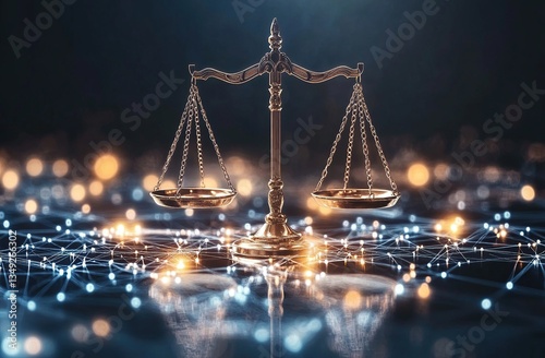 Golden Scales of Justice on a Network Background