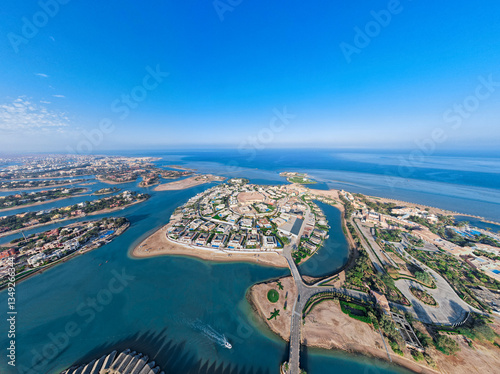 Overview of the touristic town El Gouna overlooking the Red Sea Coastline, Egypt