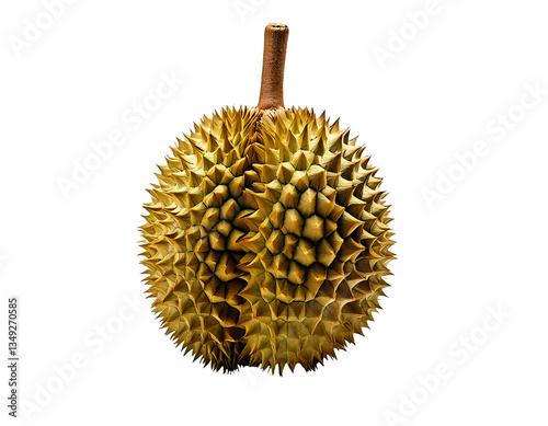 A durian, famously known as the 'king of fruits' in Southeast Asia, with its distinctive strong smell and spiky shell, isolated on a clean background, ideal for exotic food presentations and culinary  photo