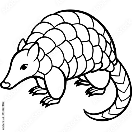Pangolin Silhouette: A stylized illustration of a pangolin, a unique mammal with overlapping scales, presented in a clean line art style.