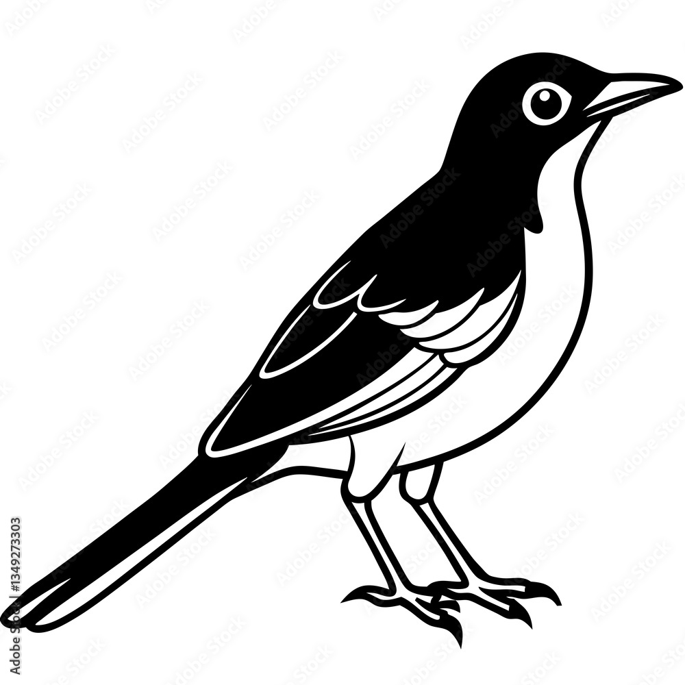 Obraz premium Black and White Bird Illustration: An elegant monochromatic illustration of a bird perched gracefully, capturing the essence of simplicity and natural beauty. 