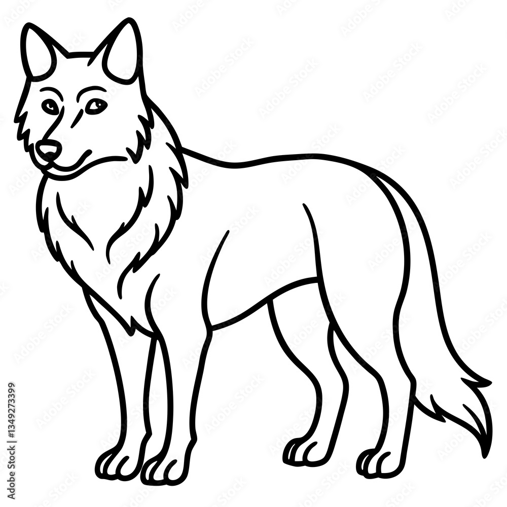 Obraz premium Lone Wolf Illustration: An illustration of a solitary wolf, its keen eyes reflecting the untamed spirit of the wild, drawn with stark lines against a clean canvas.