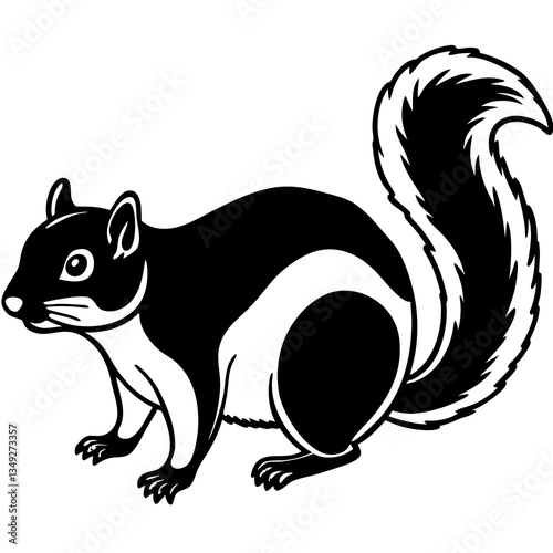 Charming Squirrel Illustration: This striking image features a stylized black and white illustration of a squirrel with its fluffy tail and inquisitive gaze. 
