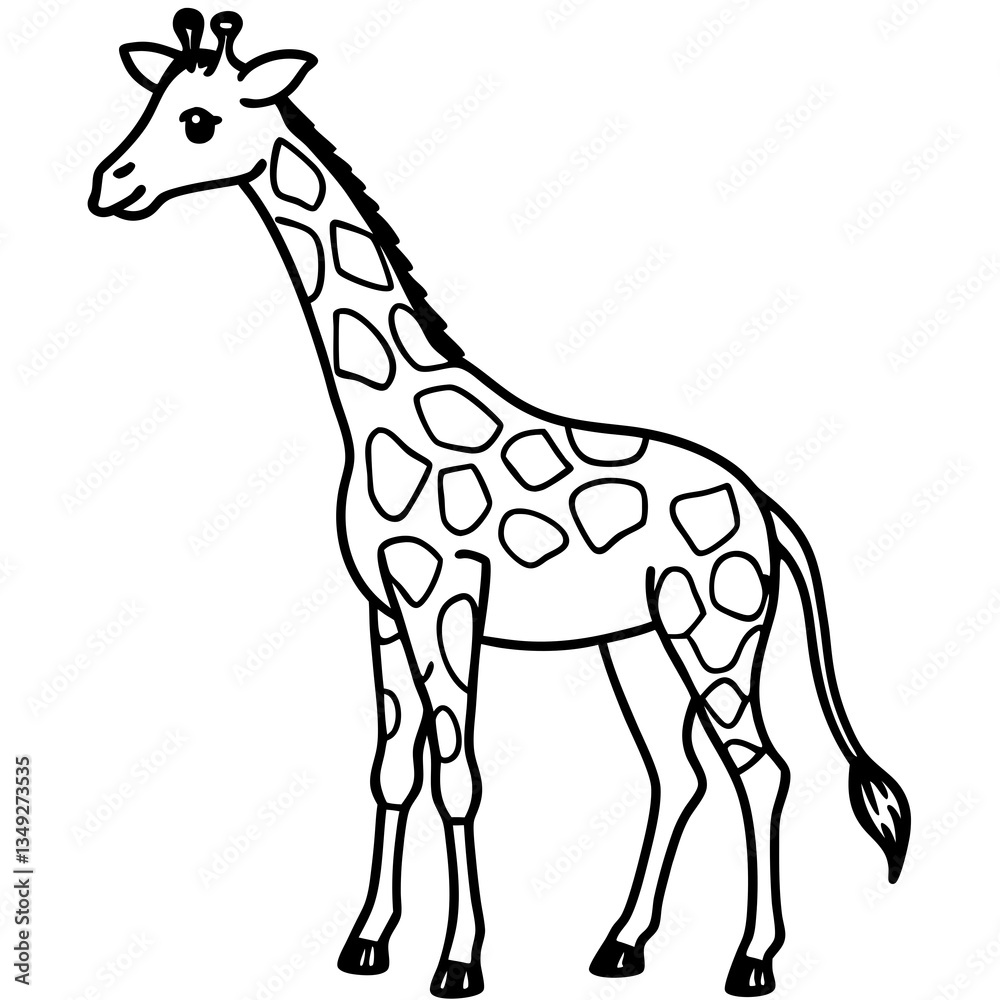 Fototapeta premium Giraffe Outline Illustration: A captivating line drawing of a tall giraffe stands majestically. Ideal for coloring or adding to educational resources.
