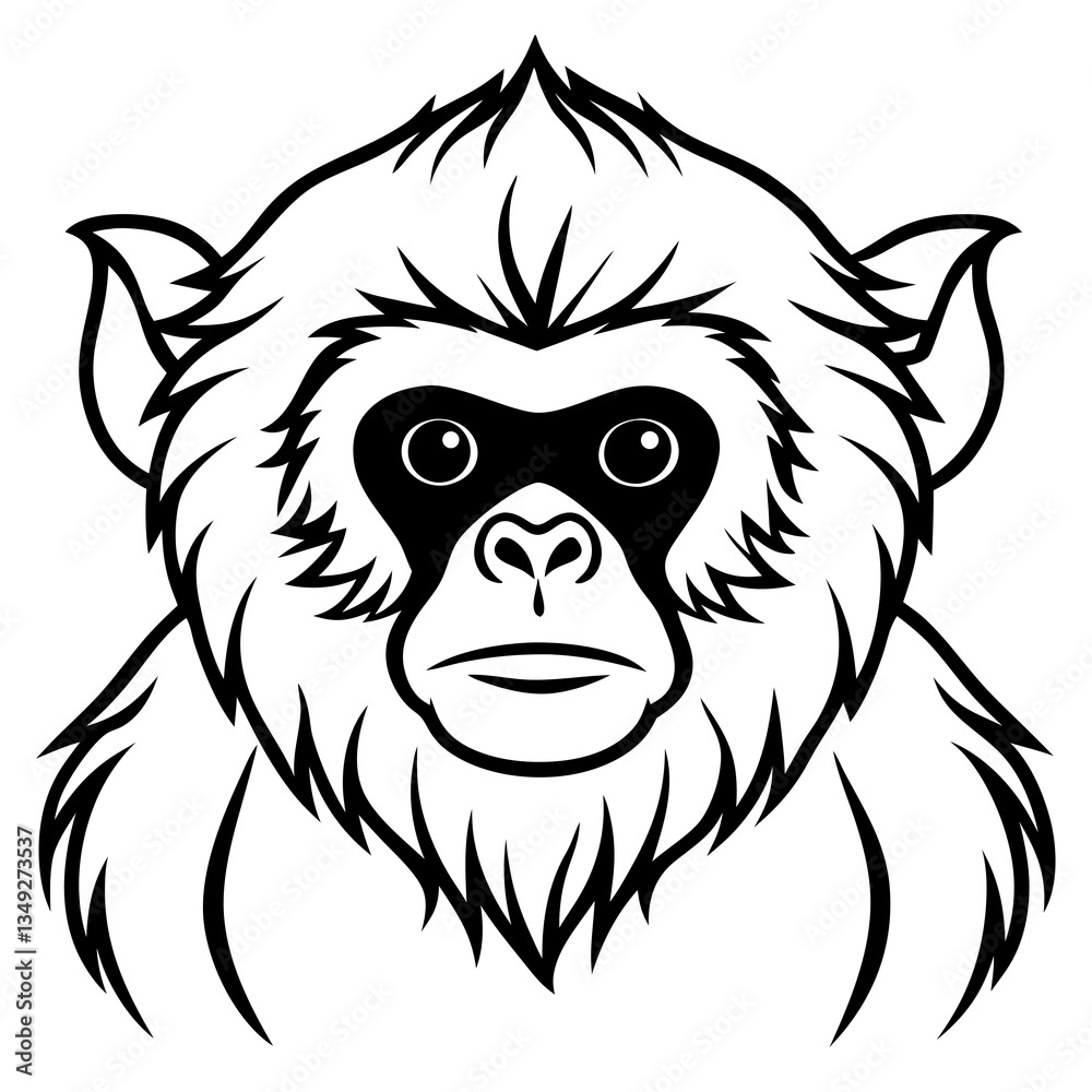 Fototapeta premium Monkey's Portrait: a simplified illustration of a monkey. This image show a clear face of the animal, which capture a sense of curiosity and close interaction.