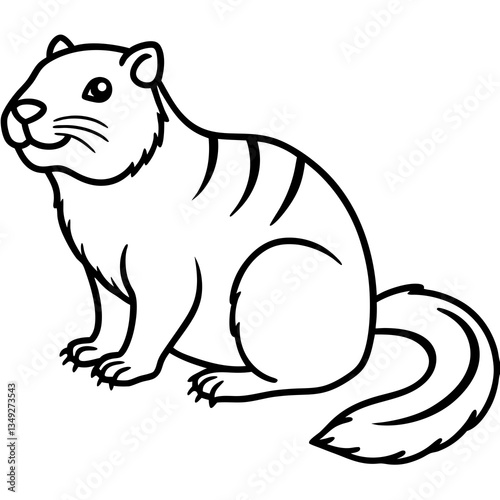 Cute Cartoon Beaver: An adorable cartoon beaver, illustrated in a charming black-and-white style, sits with a cheerful expression.