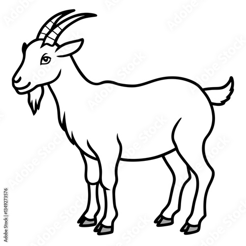 Monochrome Goat Illustration: A clean and elegant black and white illustration of a goat, standing proud and strong, capturing the essence of rural charm and farm life.