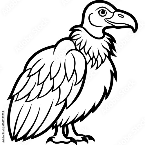 Vulture Illustration: a detailed line art of a vulture showcases the unique anatomy of this fascinating scavenger. Capturing the essence of the bird's striking appearance. 