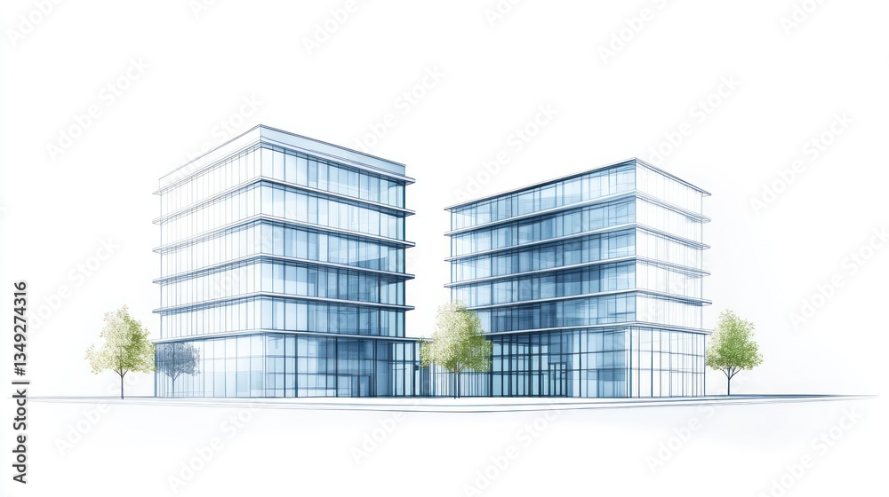 Modern Architecture Sketch, Two Skyscrapers, Cityscape, Design, Background Modern Architecture Sketch, Two Skyscrapers, Cityscape, Design, Background