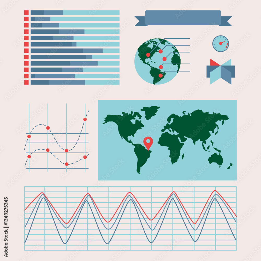 Minimalist World Map with Charts Infographic Illustration