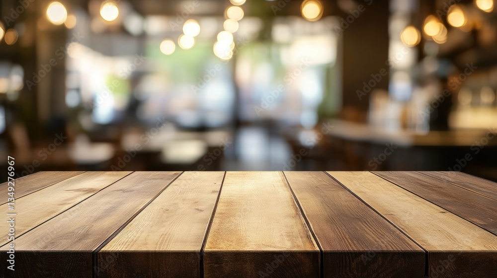 Wooden table in a cozy café with blurred background ambiance Wooden table in a cozy café with blurred background ambiance