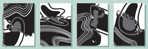 Set of abstract minimalist digital artwork illustrations for wall decoration, postcard, poster, brochure cover design and others.
