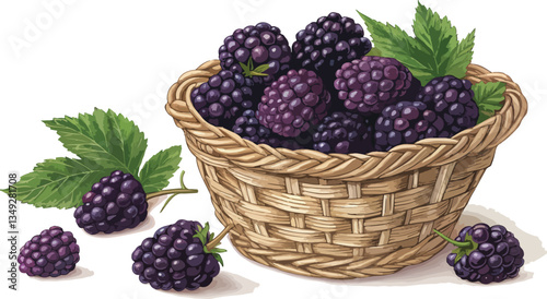Blackberry vector design, Blackberry in wicker basket in white background vector design