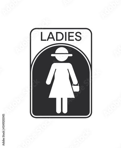 Ladies sign for restroom or toilet icon vector in black color with white background. Female bathroom, restroom sign.