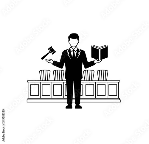 Lawyer icon vector in black color with white background. Symbol of law and justice advocate.