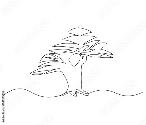 Continuous one line drawing of tree. Single line drawing illustration of tree. Environmental greening concept vector art. Doodle line illustration.