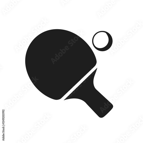 Ping pong or tabble tennis bat and ball icon vector in black color with white background. Tennis racket or bat.