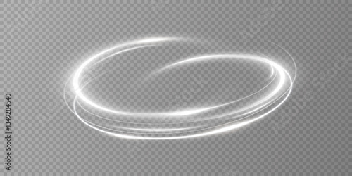 Glowing white spiral. Speed ​​abstract lines effect. Rotating shiny rings. Glowing circular lines. Glowing ring trail. Vector.