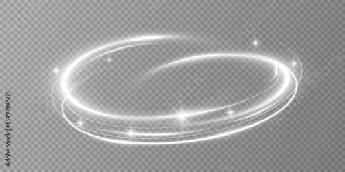 Glowing white spiral. Speed ​​abstract lines effect. Rotating shiny rings. Glowing circular lines. Glowing ring trail. Vector.