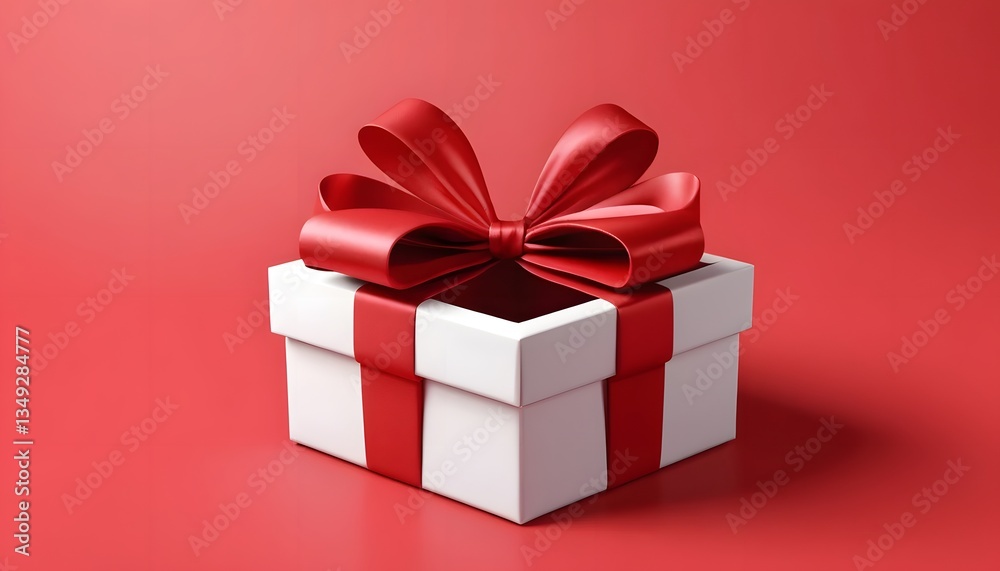 Obraz premium Festively wrapped gift box with red bow