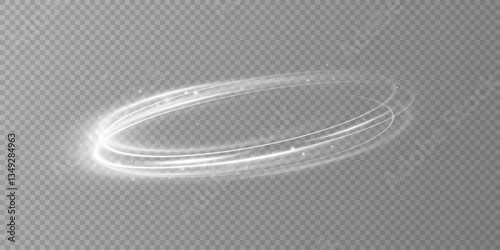 Glowing white spiral. Speed ​​abstract lines effect. Rotating shiny rings. Glowing circular lines. Glowing ring trail. Vector.