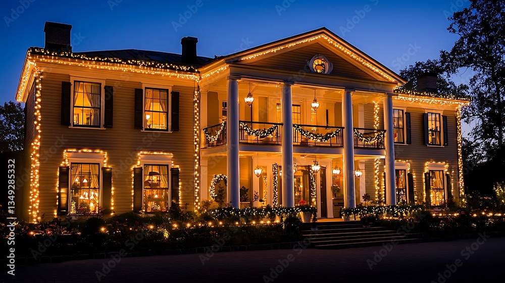 Fototapeta premium Grand House with Festive Holiday Lights