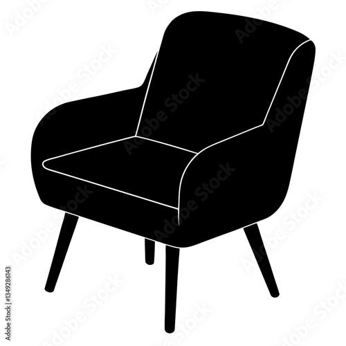 Minimalist Chair Silhouette: An inviting and comfortable armchair silhouette, capturing the essence of relaxation with a clean design. The armchair is black.