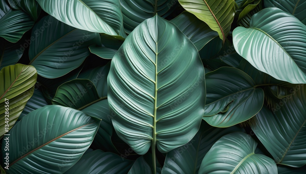 Lush green tropical leaves create a vibrant and serene backdrop, showcasing their rich textures and shades of green. Lush green tropical leaves create a vibrant and serene backdrop, showcasing their rich textures and shades of green.