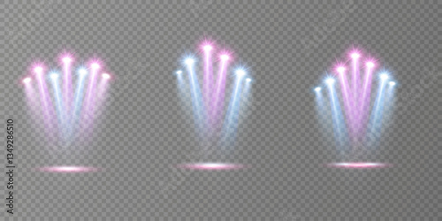 Stage lighting with LED strobes. Laser light show. Empty stage before the performance. Spotlights on a dark background.