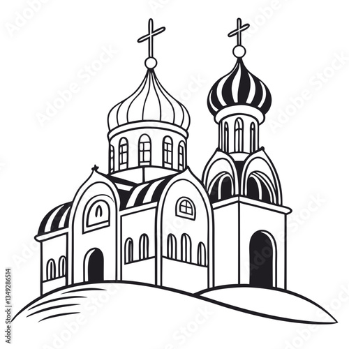 Russian Orthodox Church on a Hill Illustration for Religious and Cultural Themes

