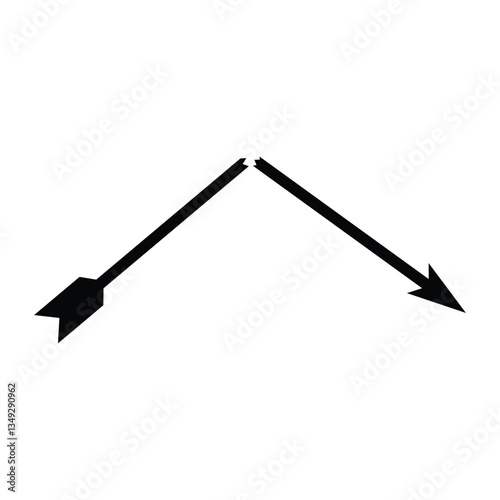 Broken arrow vector symbolizing a setback, decline, or disrupted direction