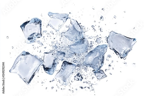 Exploding ice shards in a dynamic and captivating composition isolate on white background