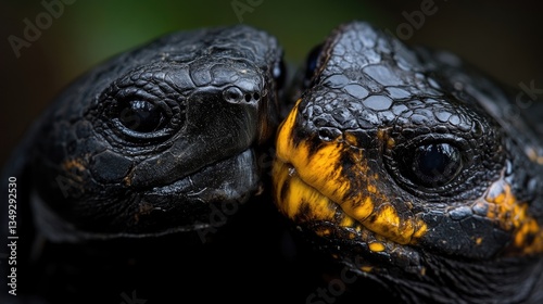 Close-up of two tortoises, heads touching photo