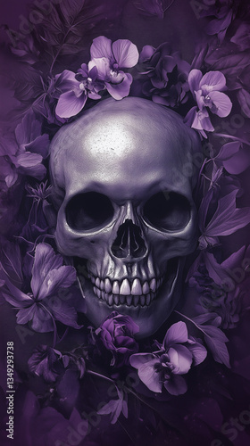 Day of the Dead skull on purple with copy space
